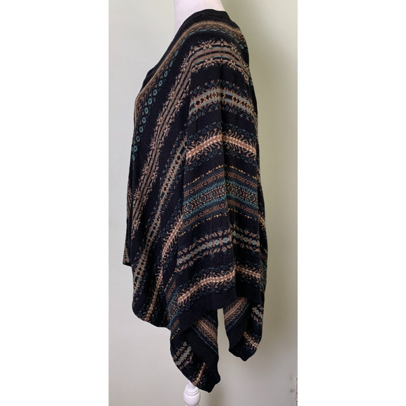 J Jill Black Brown Teal Fair Isle Aztec Poncho Pullover Sweater One Size - Picture 6 of 10
